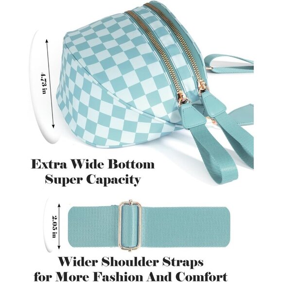 Women Ice-Blue Imported Polyester Checkered Crossbody Fanny Packs Belt Bum Bag - Picture 5 of 6